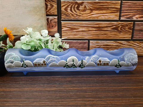 Light Blue Glass Quad Candle Holder  - White Cabins  Yule Log Style