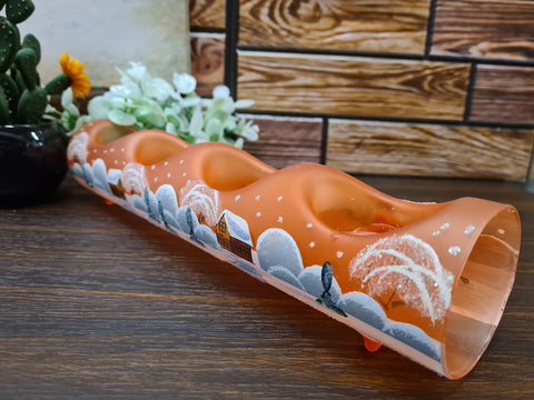 Orange Glass Quad Candle Holder  - Brown Church Yule Log Style