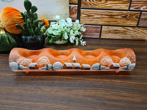 Orange Glass Quad Candle Holder  - Brown Church Yule Log Style