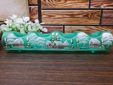 Green Glass Quad Candle Holder  - White Cabins Yule Log Style