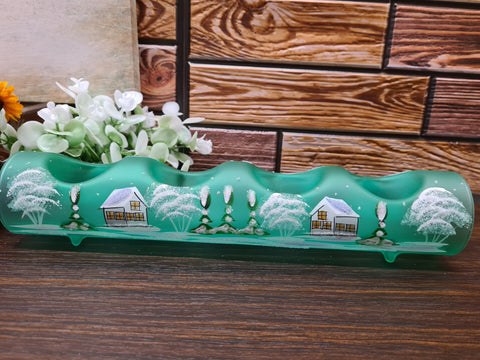 Green Glass Quad Candle Holder  - White Cabins Yule Log Style