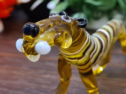 Naturally Colored Glass Figurine - Handcrafted - Tiger Design