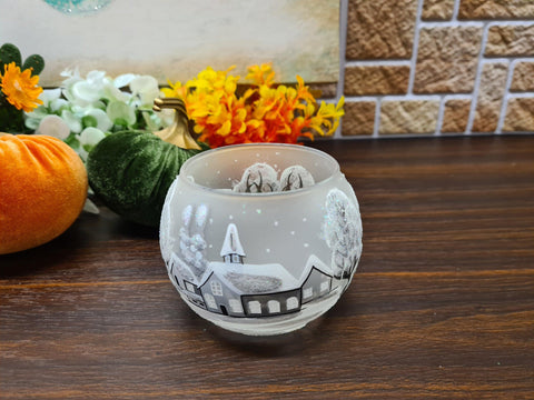 Frosted Candle Holder - White Church - Multiple Sizes