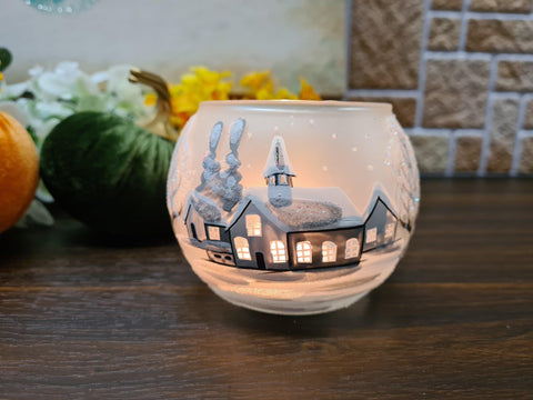 Frosted Candle Holder - White Church - Multiple Sizes