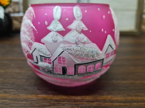 Pink Glass Candle Holder - White Cabins - Multiple Sizes