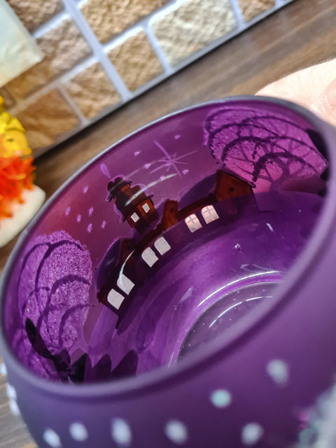 Purple Glass Candle Holder - Brown Cabins