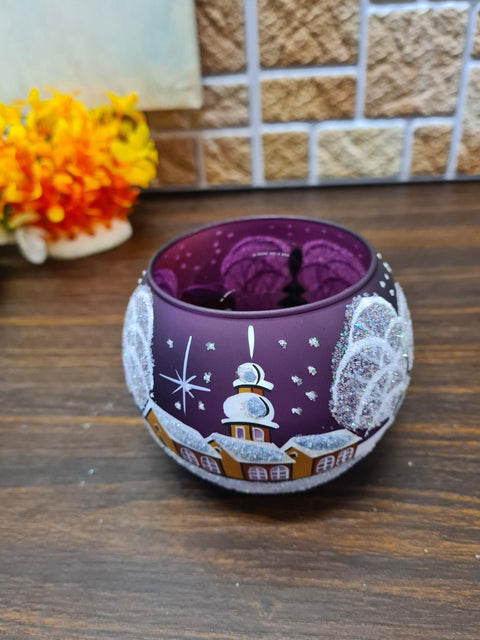 Purple Glass Candle Holder - Brown Cabins