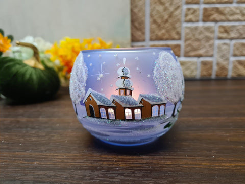 Light Blue Glass Candle Holder - White Cabins