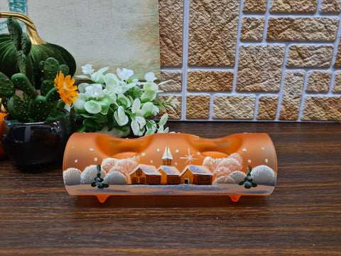 Orange Glass Double Candle Holder  - Brown Cabins Yule Log Style