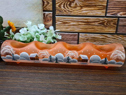 Orange Glass Quad Candle Holder  - Brown Church Yule Log Style