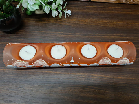 Orange Glass Quad Candle Holder  - Brown Church Yule Log Style