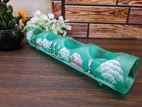 Green Glass Quad Candle Holder  - White Cabins Yule Log Style