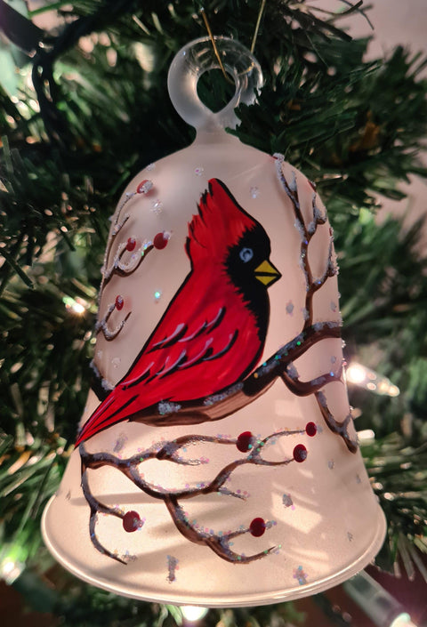 Glass Bell Ornament Cardinal