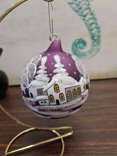 Purple Blown Glass Ornament - Handcrafted - White Cabins Design