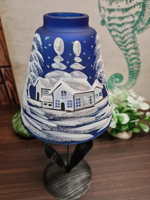 Blue Glass Lamp Candle Holder -  White Cabins