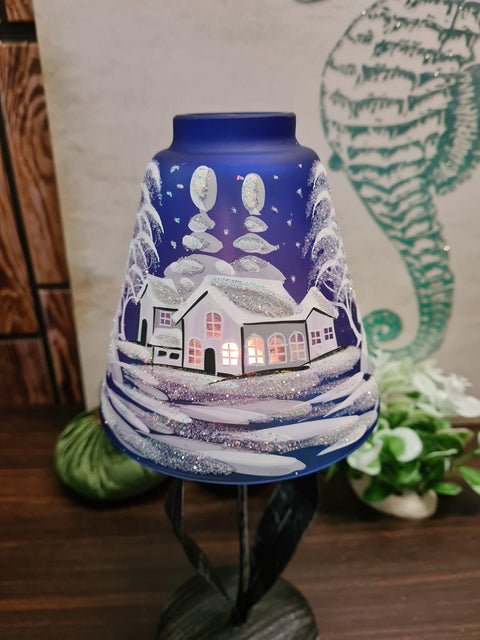 Blue Glass Lamp Candle Holder -  White Cabins