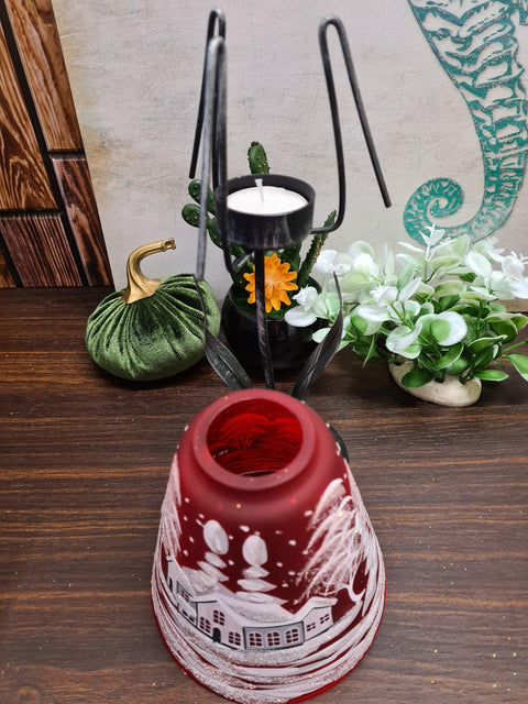 Red Glass Lamp Candle Holder  - White Cabins