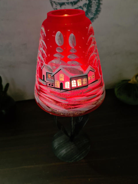 Red Glass Lamp Candle Holder  - White Cabins