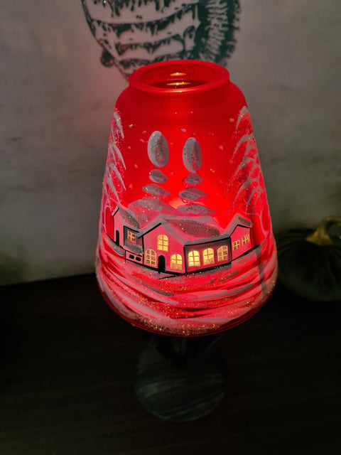 Red Glass Lamp Candle Holder  - White Cabins