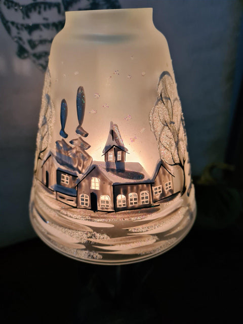 Frosted Glass Lamp Candle Holder - White Church