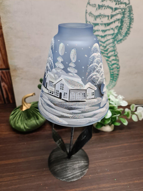 Light Blue Glass Lamp Candle Holder - White Cabins