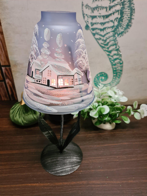 Light Blue Glass Lamp Candle Holder - White Cabins