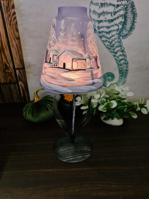 Light Blue Glass Lamp Candle Holder - White Cabins