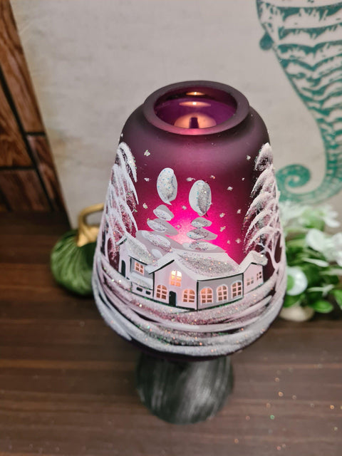 Purple Glass Lamp Candle Holder - White Cabins