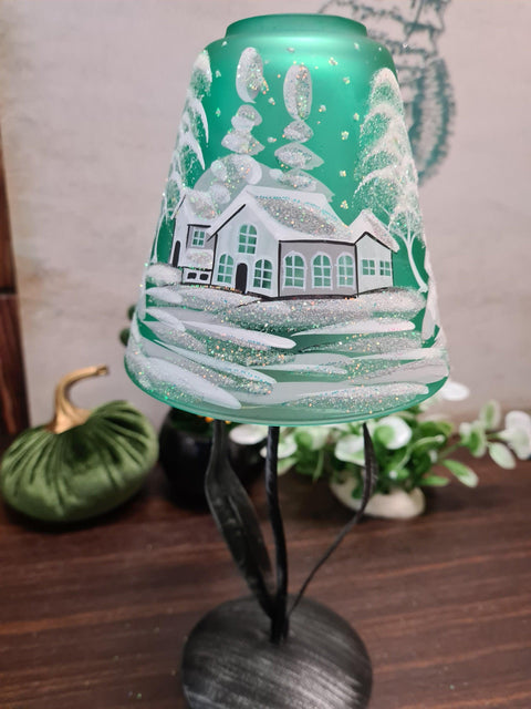 Green Glass Lamp Candle Holder - White Cabins