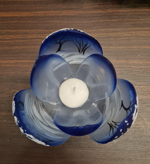 Blue Glass Lotus Blossom Candle Holder  - White Cabins