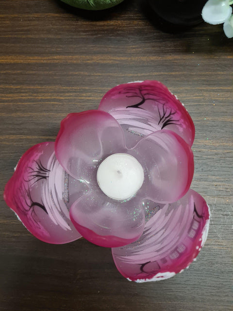 Pink Glass Lotus Blossom Candle Holder  - White Cabins