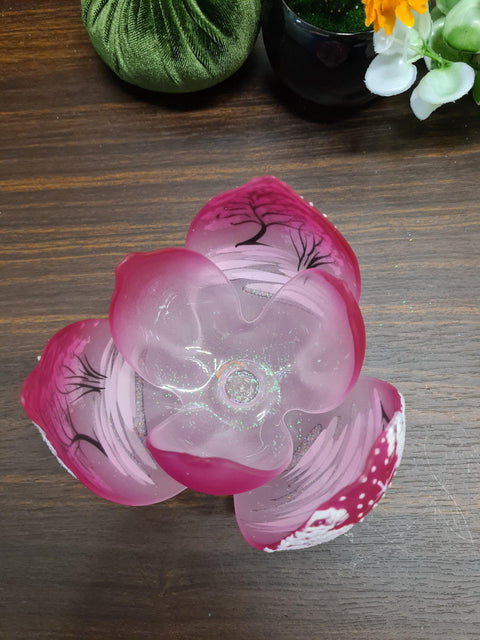 Pink Glass Lotus Blossom Candle Holder  - White Cabins