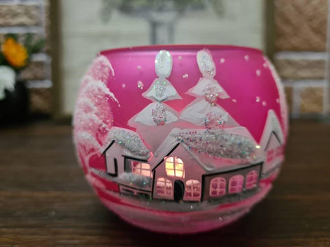 Pink Glass Candle Holder - White Cabins - Multiple Sizes