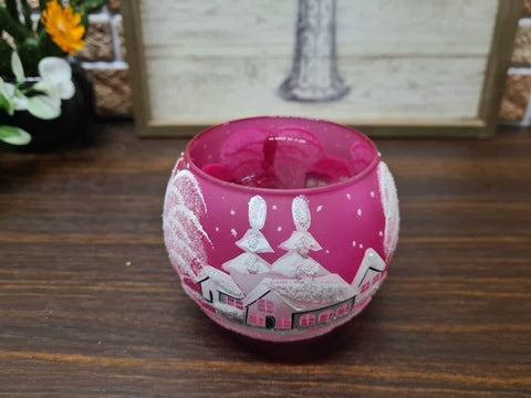 Pink Glass Candle Holder - White Cabins - Multiple Sizes