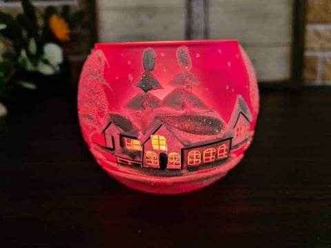 Pink Glass Candle Holder - White Cabins - Multiple Sizes