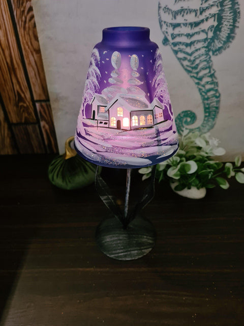 Blue Glass Lamp Candle Holder -  White Cabins