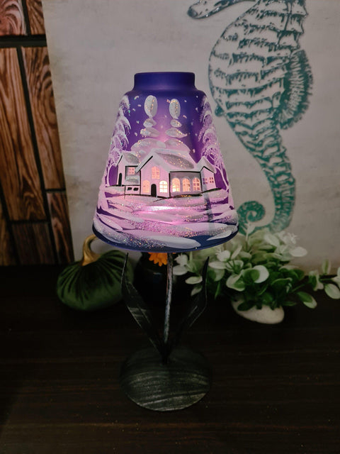 Blue Glass Lamp Candle Holder -  White Cabins