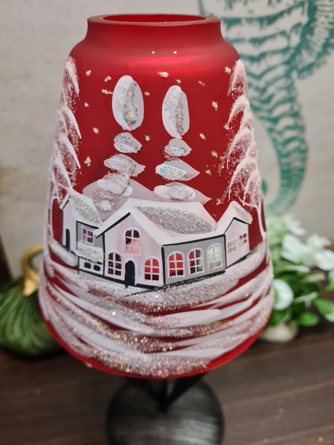 Red Glass Lamp Candle Holder  - White Cabins