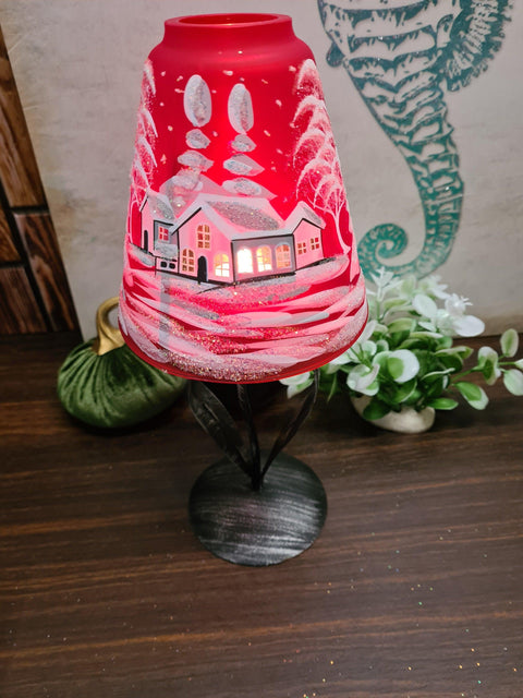 Red Glass Lamp Candle Holder  - White Cabins