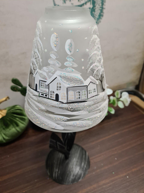 Frosted Glass Lamp Candle Holder - White Cabins