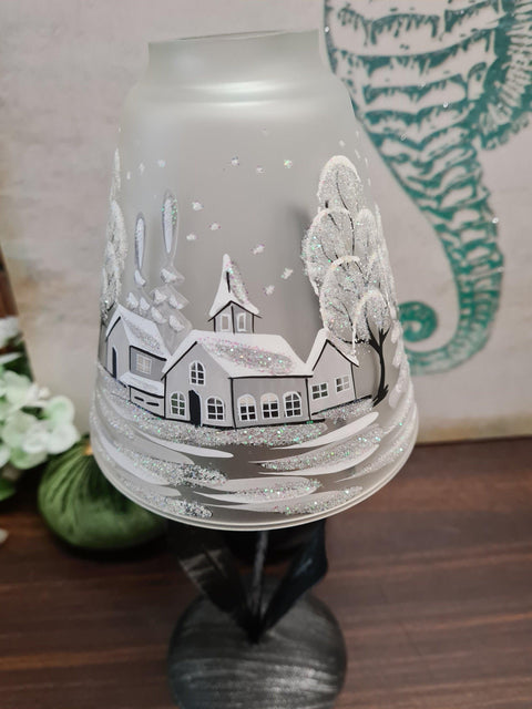 Frosted Glass Lamp Candle Holder - White Church