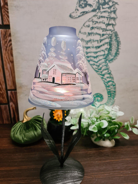 Light Blue Glass Lamp Candle Holder - White Cabins