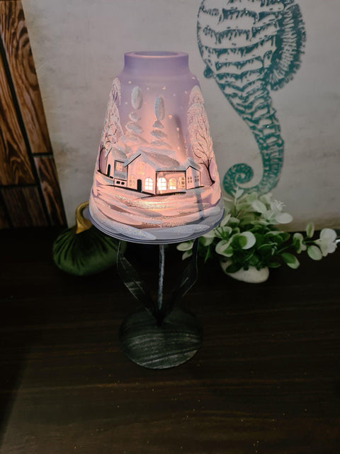 Light Blue Glass Lamp Candle Holder - White Cabins