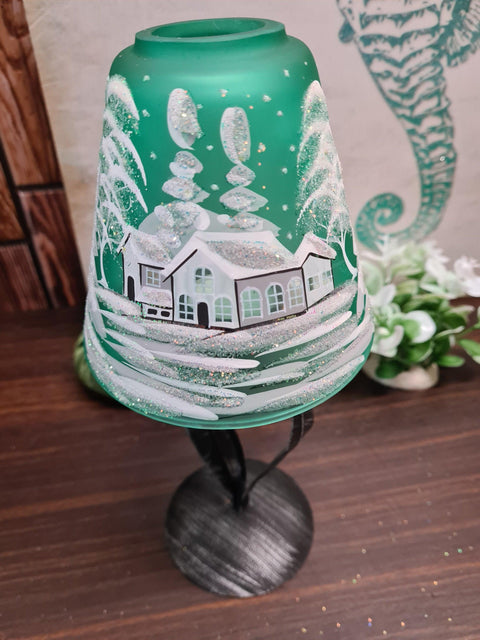 Green Glass Lamp Candle Holder - White Cabins