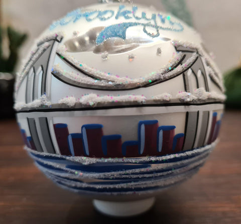 Silver Blown Glass Ornament - Handcrafted - Brooklyn Bridge Design