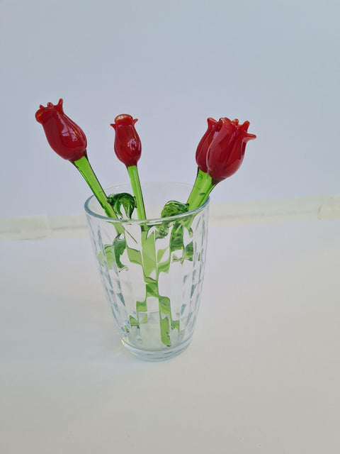 Red Glass Rose - Handcrafted Short Stem Flower