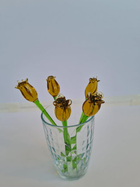 Amber Glass Rose - Handcrafted Short Stem Flower