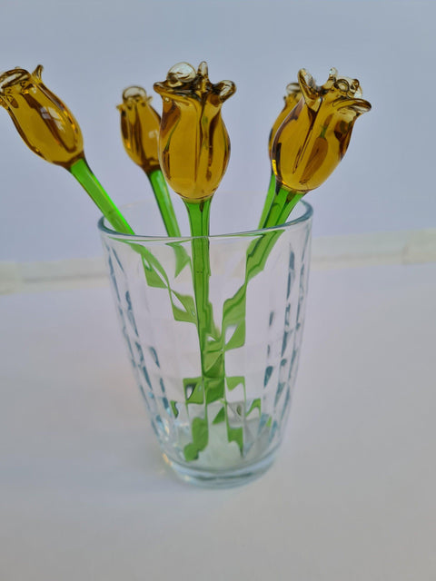 Amber Glass Rose - Handcrafted Short Stem Flower