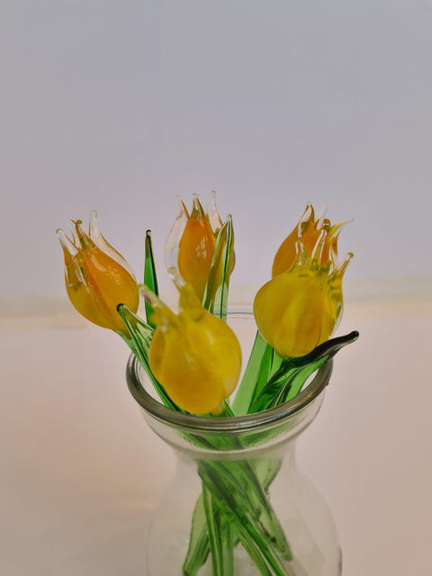 Yellow Glass Tulip - Handcrafted Short Stem Flower