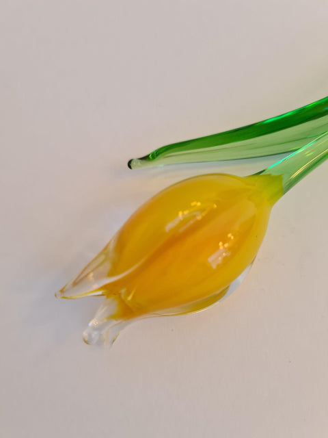 Yellow Glass Tulip - Handcrafted Short Stem Flower